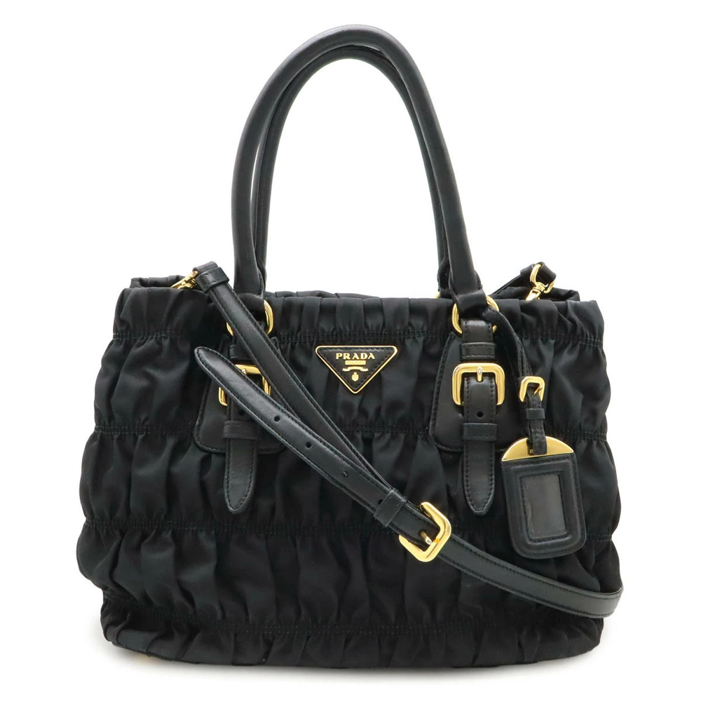 Prada Gathered Handbag Tote Bag Crossbody NERO Black